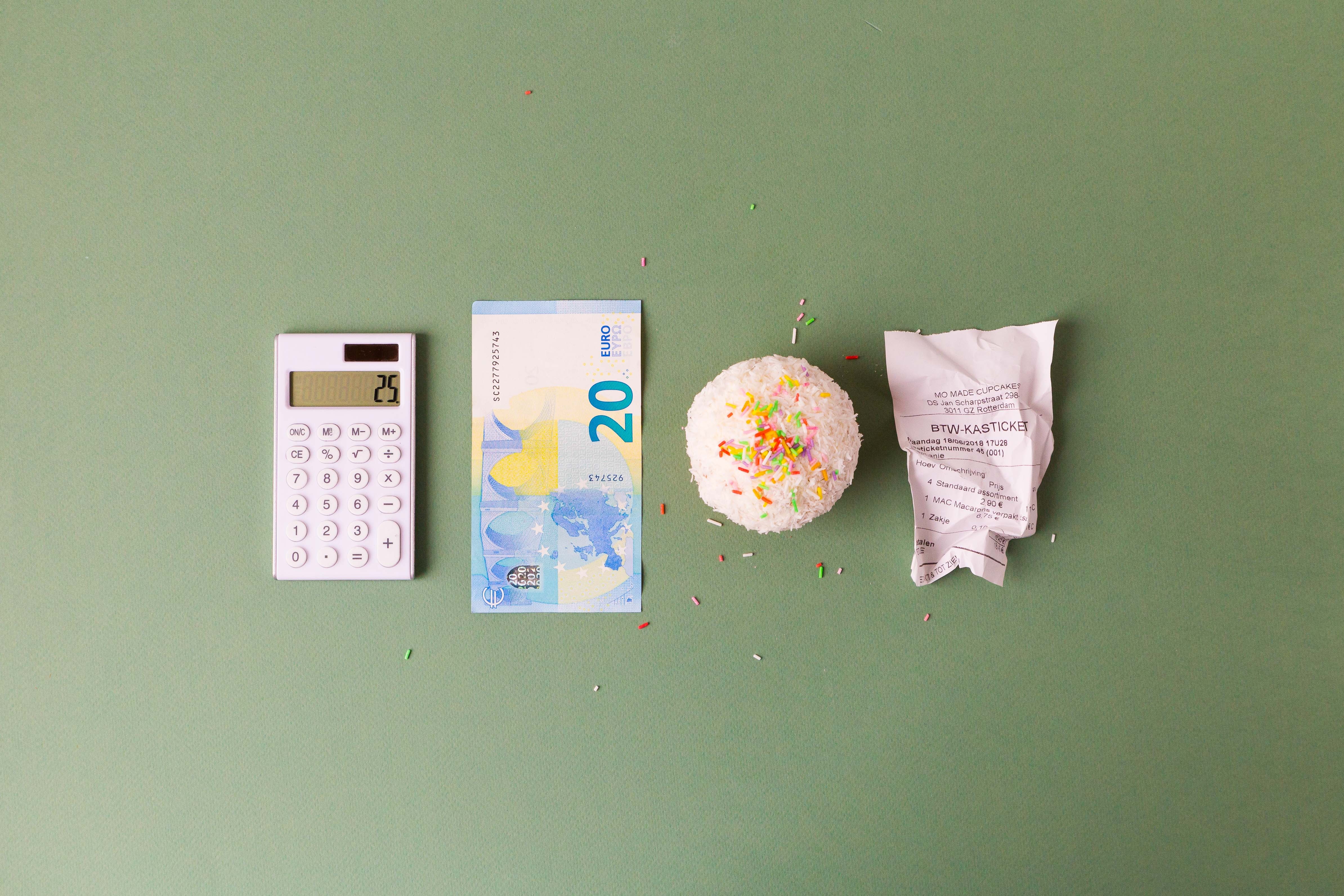 Rekenmachine, geld, bonnentje